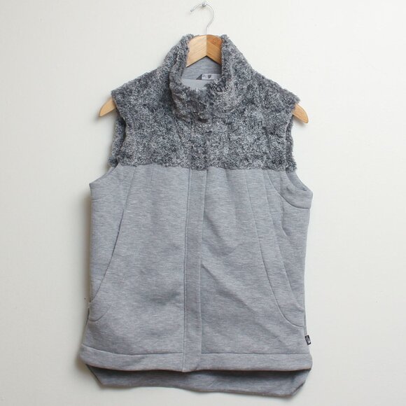 The North Face Hybrination Thermal Vest Womens Medium Gray Full Zip Faux Fur - Picture 1 of 8